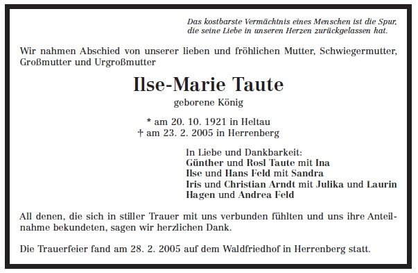 Koenig Ilse-Marie 1921-2005Todesanzeige